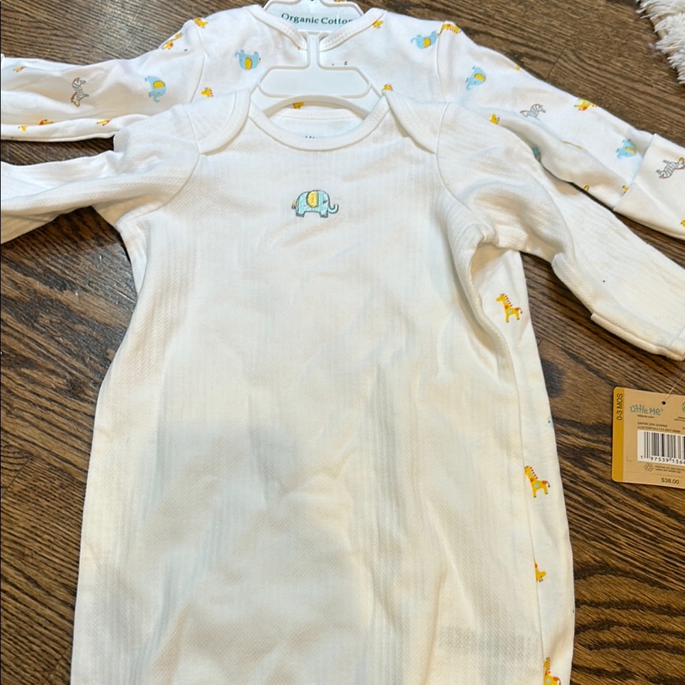 TWO Brand New Little Me Baby Boy Nightgowns with elephant/animal design